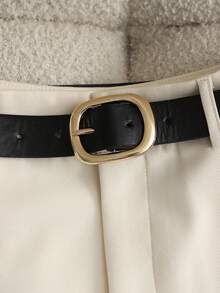 Franclia Elegant Women's High Waist Shorts With Belt,White And Black Color Block Patchwork,Wide Leg Casual Summer Shorts For Brunch,Business Office - Apricot - View 3