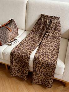 GlowEve CURVE Plus Size Leopard Print Casual Wide Leg Pants - Brown - View 4