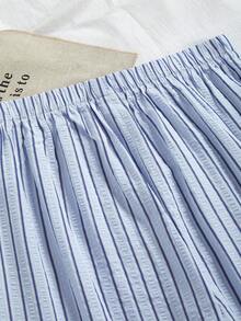 Men's Casual Classic Striped Lapel Button-Front Elastic Waist 2 Pieces Pajama Set Blue  Striped Pajama Set - Blue - View 5
