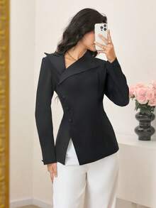 Modelyn Women's Solid Color Minimalist Casual Long Sleeve Blazer Black Blazer Women Suit Jacket For Women Black Jacket Women Dress Jacket Black Suit Women - Black - View 4