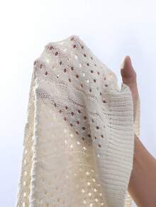 Manfinity Homme 男士纯色镂空短袖单排扣休闲针织衫 男士钩针衬衫 白色蕾丝男士衬衫 开襟针织衬衫 - 杏色 - 查看 8