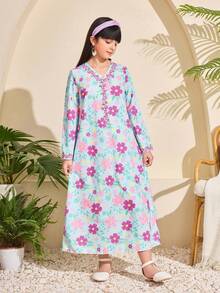 Girls' Floral Long-Sleeve Maxi Dress: Versatile For Casual Outings, Family Gatherings & Weekend Hangouts Soft Fabric, Flowy Fit, Vibrant Floral Print. Comfortable For Daily Wear, Birthday Parties Or Park Trips. Perfect For Big Kids Stylish, Breathable And Easy To Move In.