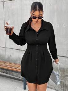 Vionelle Talla grande Camisa con diseño de fruncido - Negro - Ver 1