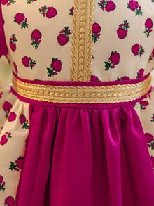 SHEIN Baby Girl Floral Print Ribbon Trim Round Neck Short Sleeve Dress - Hot Pink - View 7