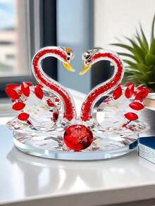 1 Piece Of Red Crystal Swan Statue Decoration, Glass Swan Statue Paperweight, Suitable For Birthday Parties, Weddings, Room Decoration, Graduation Gifts, Halloween/Christmas Gifts - Red - View 2