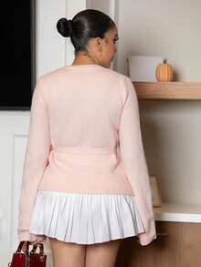 Melissa Matos Women Loose Tie-Front Casual Cardigan,Long Sleeve Tops Fall Winter Cloth For Women - Pink - View 2