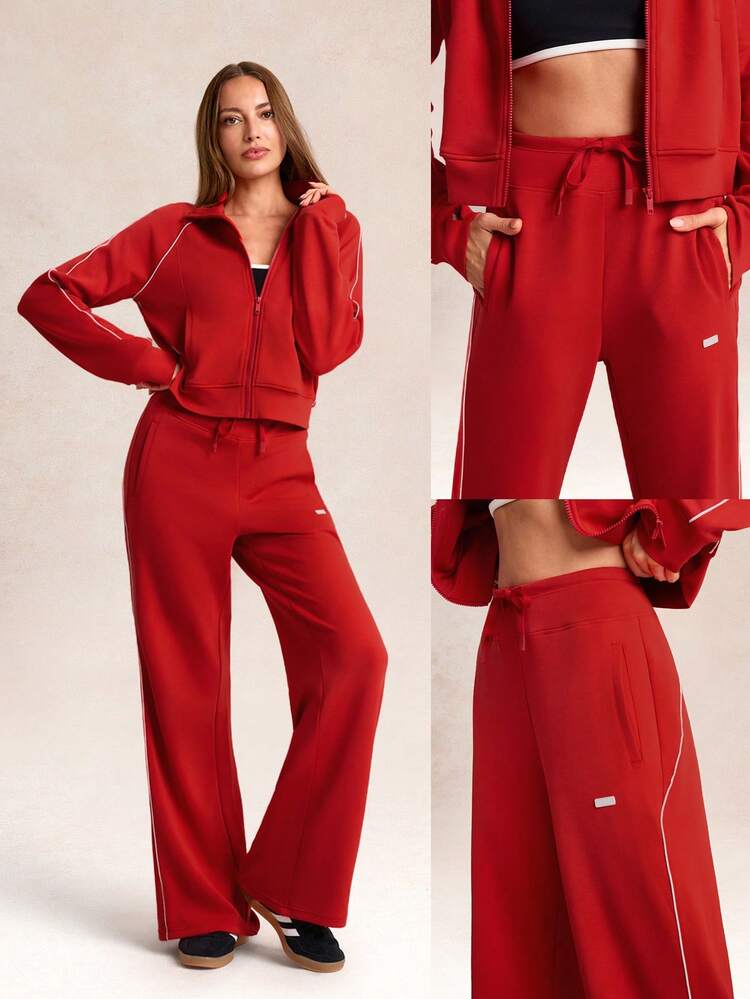 SoftCalm Modal Silky-Smooth Comfy Drawstring Waist Relaxed Fit Contrast Color Leg-Lengthening Sweatpants With Side Pockets Daily Casual Wear Spring Summer