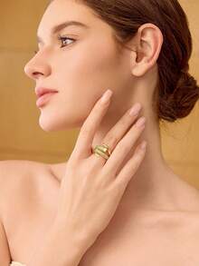 MOTF PREMIUM ANILLO ABIERTO GEOMÉTRICO, DISEÑO ÚNICO, ACCESORIOS DE MODA PARA MUJERES - Dorado - Ver 6