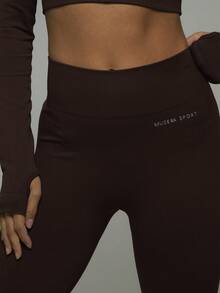 Musera Sport High Waisted Seamless Logo Activewear Leggings Workout Hiking Women Gym Fitness - Chocolate Brown - View 6