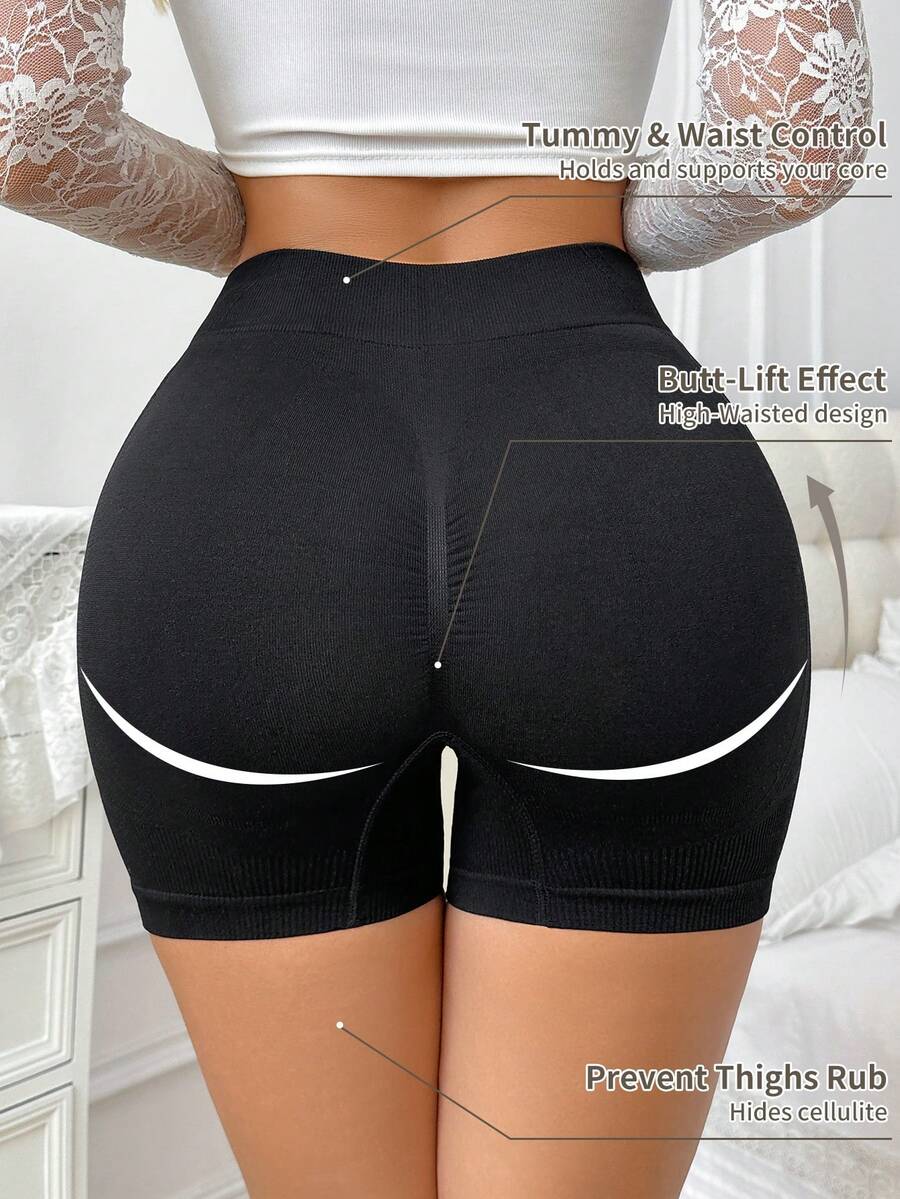 1pc Women's Seamless High Waist Solid Color Briefs - Black - View 1