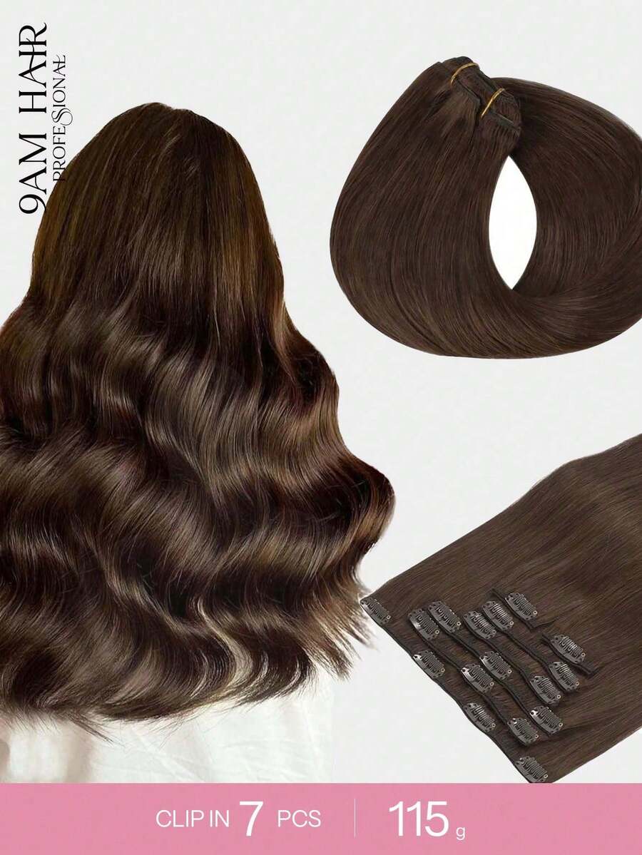 7PCS Straight Clip In Hair Extensions 100% Real Human Hair 14-24 Inch 115G Double Weft Invisible Clip Hair Extensions Remy Natural Human Hair For Women Girls Daily Use - S2A - View 1