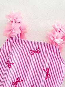 SHEIN Newborn Baby Girl Swimsuit With Bow And Striped Print, One-Piece