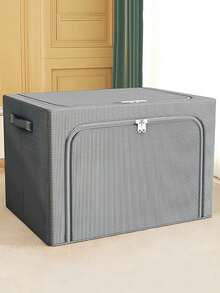1pc Foldable Storage Box With Steel Frame, Large Capacity Waterproof & Dustproof Organizer For Clothes, Quilts & Bedding, Wardrobe & Closet Accessories, Space-Saving Home & Dormitory Storage Solution - Dark Grey - View 8