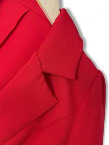 GlowEve Latest Elegant & Romantic Office Wear Notched Collar Ruched Waist Slim Design Pants Women 2 Pieces Set - Red - View 3