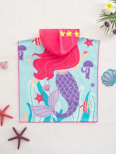 SHEIN Bañador con capucha con estampado de sirena para niña bebé