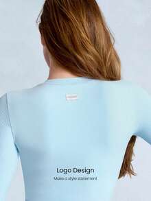 GLOWMODE FeatherFit™ Soft Stretchy Ribbed Seam-Dividing Design Long-Sleeve Tee Top Low Impact Yoga Pilates Studio Daily Casual Wear Removable Cups  Spring Summer - Blue Day - View 7
