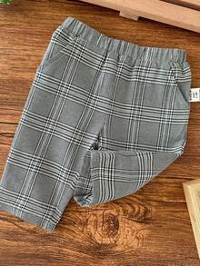 Pantalones casuales y versátiles de cuadros grises con cintura elástica para bebé niña recién nacida, estilo escolar - Gris - Ver 5