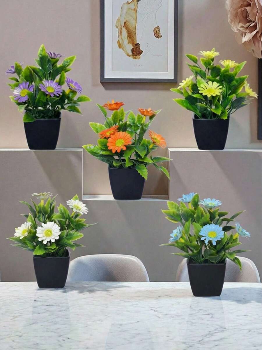 这款5件套黑色仿真花盆非常适合家居装饰，包含小型仿真向日葵花盆，可用于节日庆典。花盆适用于室内房间装饰、办公室、浴室和卧室，并配有塑料桉树叶和迷你小麦草。是室内桌面仿真植物装饰的理想之选。 - 彩色 - 查看 1