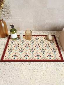 1PC/2pcs Flower Pattern Coffee Mat - Hide Stain Absorbent Backing Quick Dry Mat For Kitchen Counter Coffee Bar Accessories Dish Drying Mat For Coffee Maker Coffee Maker Coffee Pot Espresso Maker - Multicolor - View 5