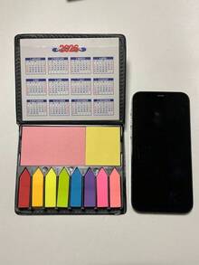 1 pieza Juego de notas adhesivas multicolor con caja de empaque de piel sintética, calendario 2026 - 2026 multicolor - Ver 12