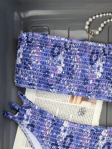 Swim Mod 2026 Spring/Summer Women's Halter Ditsy Floral Backless Sexy Vacation Side High Cut Bikini Swimsuit 2 Pieces Set Bandeau Bikini