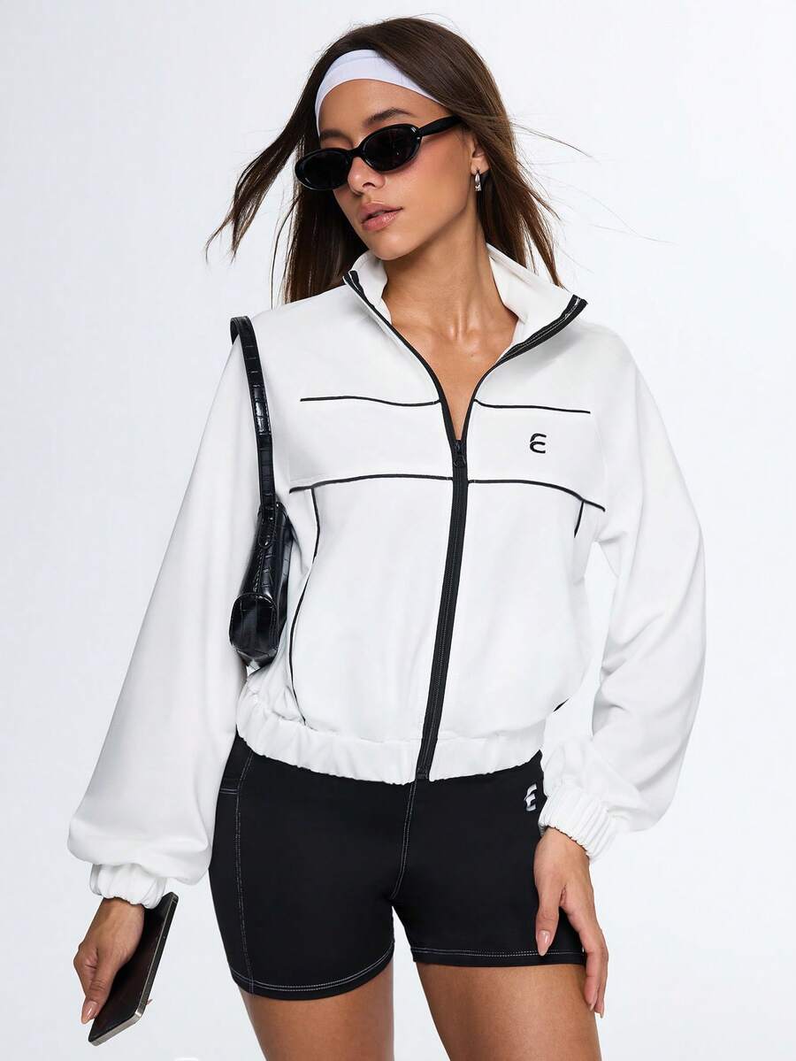 Eassivo Eassivo Versatile Stand Collar Front Zipper Casual Sports Jacket - White - View 1