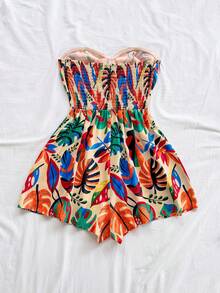 Soleia Women's Vacation Spring/Summer Carnival Cruise Resort Blue Watercolor Silhouette Print Twist Front Backless Romper, Loose Fit, Suitable For Party, Date, Valentine's Day, Layering