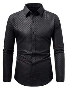 Manfinity Mode Áo sơ mi nam dài tay kẻ caro kiểu công sở//Bộ 3 áo sơ mi nam dài tay dáng regular fit với họa tiết hình thoi, thích hợp cho văn phòng và mặc hàng ngày, áo sơ mi nam lịch sự, áo sơ mi công sở thường ngày. - Nhiều màu - Xem 3