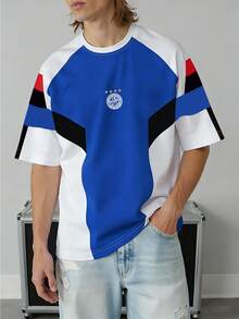 Manfinity Roghcode Camiseta de manga corta de verano casual para hombres con bloque de color geométrico y parches - Multicolor - Ver 2