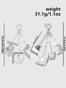 ROMWE Kawaii 2pcs Fashionable & Versatile Silver Chain Faux Pearl Resin Star, Heart, Butterfly, Acrylic Wind Chime, Music Note, Bow Tie, Black & White Electric Guitar Pendant DIY Keychain, Bag Charm, Suitable For Sisters, Best Friends, Couples, Daily Wear, Holiday Gifts - Silver - View 15