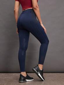 Activina Women's High Waist Honeycomb Textured Shapewear Riding Leggings - Navy Blue - View 3