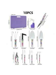 10pcs/Set Floral Print Gardening Tool Kit, Watering Can/Trowel Garden Tool Set, Yard, Lawn And Manual Gardening Tools - Multicolor - View 3