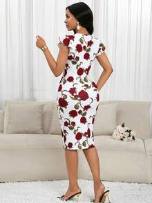 SHEIN Lady 女士优雅派对印花修身中长连衣裙 - 彩色 - 查看 2