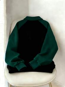Franclia Women's Polo Collar Half Zip Raglan Sleeve Fleece Sweatshirt, Autumn/Winter - Green - View 2