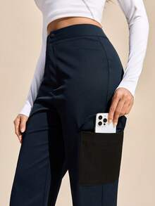 Exploreva 女士高腰休闲徒步裤，带口袋 - 藏蓝色 - 查看 1