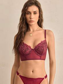 Charlaine 1pc Women's Purple Embroidered Bra - Red Violet - View 4
