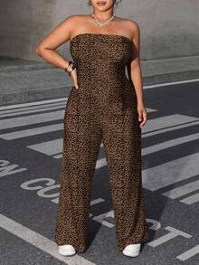Dripcurv 大码女式豹纹针织吊带连体裤，舒适休闲，适合夏季、Y2K 风格、音乐节等场合。 - 彩色 - 查看 5
