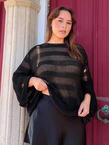 Nezia Cruz Plus Ripped Drop Shoulder Sweater Without Bra - Multicolor - View 1