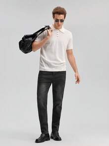 Officeau Men's Classic Black Denim Stretch Jeans Spring To Summer - Black - View 3