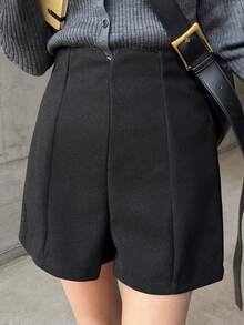 FRIFUL Shorts de verano con cremallera de unicolor para mujer - Gris - Ver 5