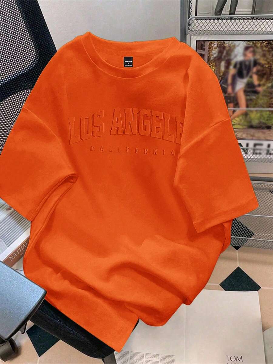 Manfinity Joysei Orange Knit Men's Standard Size Crew Neck Short Sleeve T-Shirt - Orange - View 1