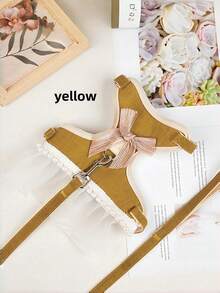 Elegant Yellow Bow Lace Pearl Nail Cat Safety Belt And Belt Set, Adjustable Cat Chest Strap And Belt Suitable For Cats And Dogs. - Yellow - View 8