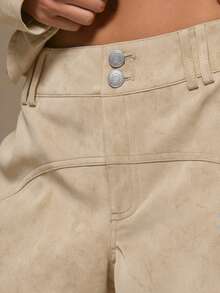 MUSERA Suedette Seam Detail Wide Jean Trousers Cool Girl Streetstyle Cute Fall Autumn Casual Summer - Cream - View 7