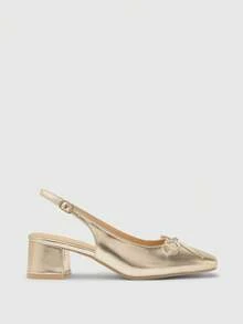 CUCCOO BIZCHIC Women's Classic Low Chunky Heel Coffee Color Slip-On Flats, Elegant For Daily Wear, Commuting And Office - Rose Gold - View 4