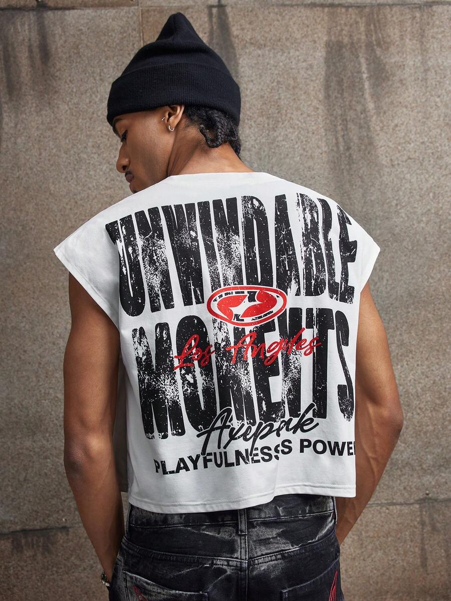 AXEPEAK Men's Casual Slogan Graphic Round Neck Sleeveless Tank Top, Summer - Multicolor - View 1