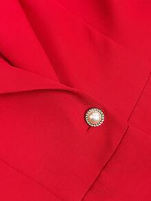 GlowEve Latest Elegant & Romantic Office Wear Notched Collar Ruched Waist Slim Design Pants Women 2 Pieces Set - Red - View 4