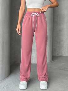 Women's Drawstring Waist Pockets Casual Sweatpants - Dusty Pink - View 5