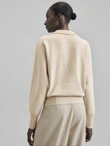 Ontre 女士宽松羊毛混纺套头衫，简约优雅商务休闲风格，适合通勤、办公、教师制服，春夏款 - 米色 - 查看 3