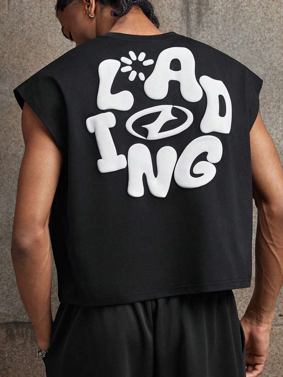 AXEPEAK Men's Casual Letter Print Tank Top, Summer - Black - View 1