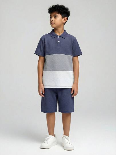 SHEIN Vacaura Tween Boy Färgblock Polo Skjorta & Shorts